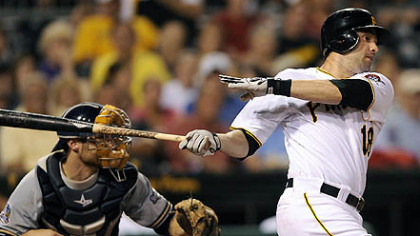 The Pirates' Neil Walker gets his fourth hit of the game in the sixth inning.
