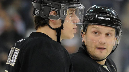 Penguins defenseman Sergei Gonchar, right, and forward Evgeni Malkin.