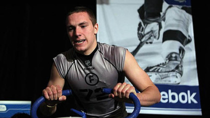 Prospect Alexander Burmistrov of the OHL's Barrie Colts worked out on the first day of the NHL's combine at the Weston Bristol Place in Toronto May 28.