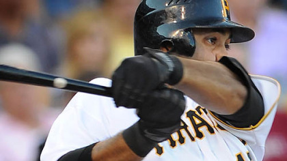 The Pirates' Pedro Alvarez strikes out at his first at bat.