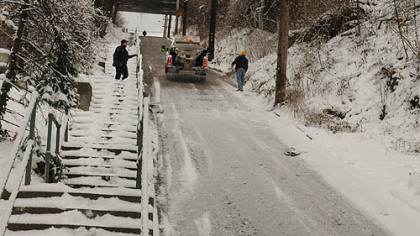 Rialto Street closed earlier this month as crews struggled to salt the steep street.