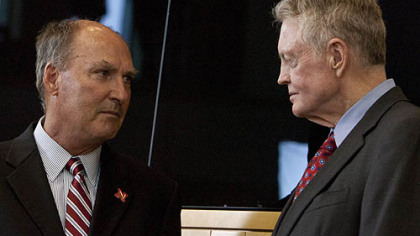 Big Ten commissioner Jim Delany, left and Nebraska athletic director Tom Osborne.