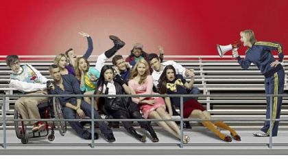 Pictured bottom row L-R: Kevin McHale, Mark Salling, Jenna Ushkowitz, Dianna Agron, Lea Michele and Jane Lynch. Middle row L-R: Jessalyn Gilsig, Jayma Mays, Matthew Morrison and Cory Monteith. Top row L-R: Chris Colfer and Amber Riley.