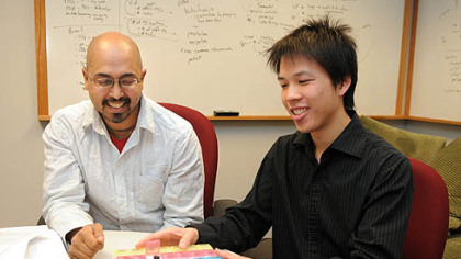 Anind Dey, Associate Professor, and PhD student Matthew Lee, both of the Human Computer Interaction department at Carnegie Mellon, with their smart pill box.