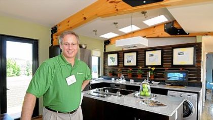 Paul Platte, head of Bayer's EcoCommercial Building Program, inside the Bayer Material Science EcoCommericial Building Conference Center at the company's Robinson headquaters.