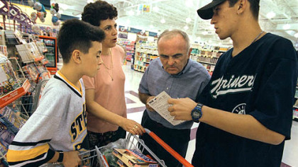 To save money, sometimes it is easier to go shopping alone. Shopping with the kids that have a case of the "I wants" can result in a 30 percent increase in spending.