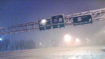 The interchange from the Pennsylvania Turnpike inbound to the Parkway East at Monroeville.