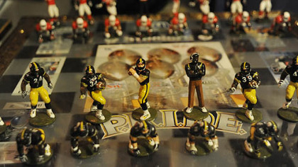 Shown here is a hand painted Steelers vs. Cardinals Super Bowl chess set.