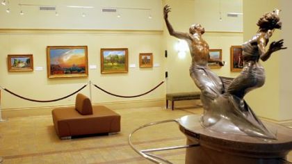 Solo show of paintings by the late New York artist and educator Frank Mason hangs in the new gallery in Lawrence Hall at Point Park University. The exhibition was organized by John Tomayko, a Point Park board of trustees member and art collector who donated the sculpture "Freedom Bound" by artist Paige Bradley. The almost life-sized bronze of two figures in graceful motion is permanently installed in the gallery.