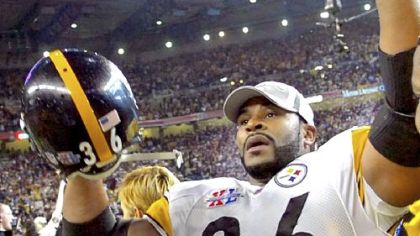 Jerome Bettis celebrates the 21-10 victory against the Seahawks in Super Bowl XL Feb 5, 2006, in Detroit. Bettis announced his retirement after the game in his hometown.