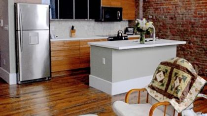 The kitchen/living room in the Lawrenceville building of Rebecca Morris and Brian Mendelssohn that was runner-up in the Renovation Inspiration Contest.