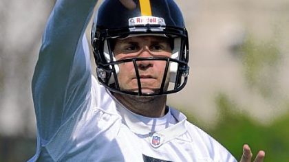 Steelers quarterback Ben Roethlisberger runs a passing drill on the first day of mandatory off-season workouts in April.