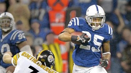 Steelers quarterback Ben Roethlisberger makes the saving tackle on the Colts' Nick Harper after a Jerome Bettis fumble late in the fourth quarter of an AFC Divisional playoff game. The Steelers defeated the Colts 21-18.