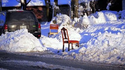 Sometimes just a lawn chair won't do -- you have to go first class, as was the case in staking out this spot on Braddock Avenue in Regent Square.