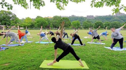 There was more than art at the Three Rivers Arts Festival. Lilith Bailey-Kroll leads two dozen people in yoga exercise in Point State Park Sunday morning. Her Yoga is My Health Insurance group offered the sessions Saturday and Sunday mornings at the Three Rivers Arts Festival.