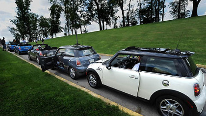 Steelers quarterback Ben Roethlisberger along with his offensive line arrived at training camp at St. Vincent College in Latrobe in a Mini Coopers yesterday.