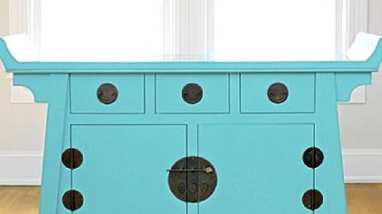 The small wing buffet in tru turquoise is made by Red Egg, which brought its manufacturing operation to North Carolina from China in 2007.