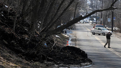 Mud and trees slid onto Greentree Road, causing a closure of a section of the road.