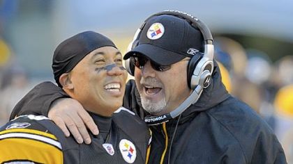 Steelers wide receiver Hines Ward and offensive coordinator Bruce Arians.