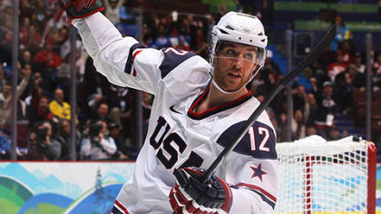 Pittsburgh native and former Penguin Ryan Malone celebrates scoring for Team USA after a win over Norway last week.