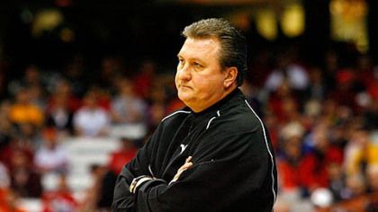 West Virginia head coach Bob Huggins looks on in the first half.