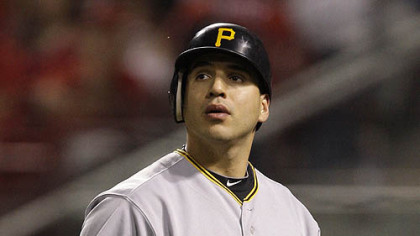 The Pirates' Jason Jaramillo looks up at the scoreboard after stricking out against Reds relief pitcher Mike Lincoln in the ninth inning.