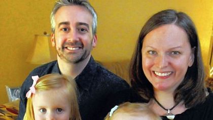 Living close to Pittsburgh made prompt diagnosis and early treatment possible for Ashlyn Connolly, 4, here with her parents, Julie and Colin, and her little sister, Claire, 2.