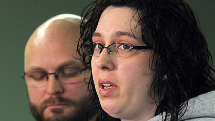 Joy Burkholder, with her husband, Lance, talks about her sister, Jennifer Daugherty. Police say Ms. Daugherty was stabbed repeatedly in a second-floor Greensburg apartment.