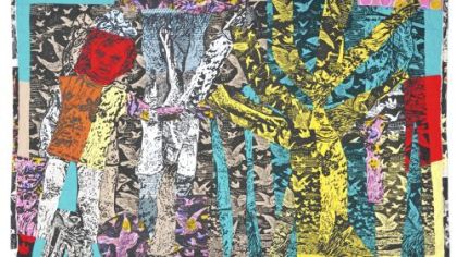 "Betsy in the Forest," a 45-inch-by-68-inch pieced, hand-quilted and appliqued work by Fiberarts Guild of Pittsburgh members Michelle Browne and Leslie Golomb, was constructed by Louise Silk.