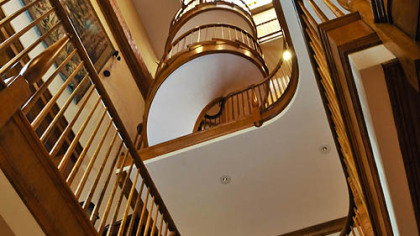 A view from below of the spiral staircase.