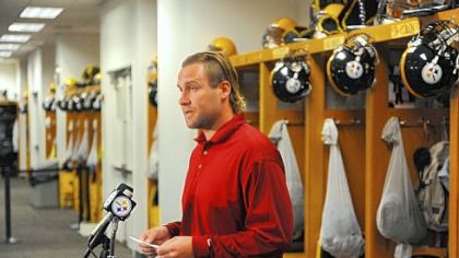 Ben Roethlisberger reads a statement to the media at the Steelers' South Side facility regarding the events of the day.