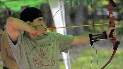 Joe Navari, 14, of Troop 115 in Penn Hills, works on archery skills at Camp Liberty.