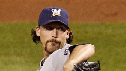 Brewers closer John Axford pitches in the ninth inning. Axford got the save in the 3-1 Brewers win.