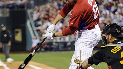 Phillies Chase Utley hits a home run in the fifth inning.