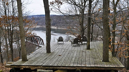 This outdoor patio overlooks the Clarion River joining the Allegheny River.