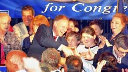 Democrat Mark Critz greets supporters in Johnstown after defeating GOP opponent Tim Burns in the 12th Congressional District race last night.