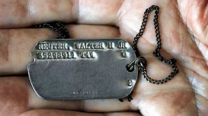 Walter Reuter III, 75, of Edgeworth, whose father Walter Reuter Jr. was missing in action in WWII, recently received one of his father's dogtags.