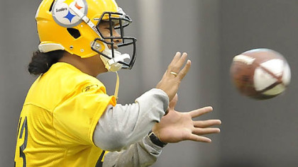 Steelers safety Troy Polamalu works out.