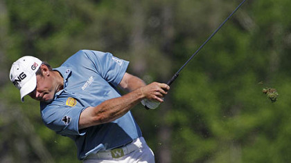 Lee Westwood tees off at the 12th hole during the second round of The Masters in Augusta, Ga., Friday.