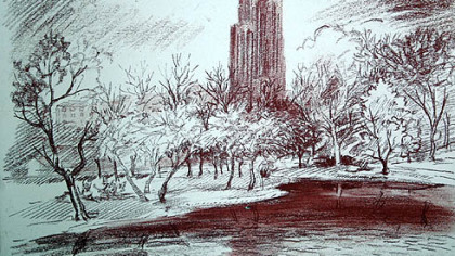 Cathedral of Learning drawing by Maxo Vanka.