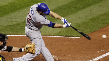 The Cubs' Xavier Nady had four hits, including a home run and this single in the seventh inning.