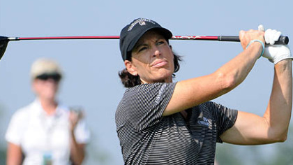 LPGA veteran Juli Inkster tees off on the 12th hole in her round during Wednesday's practice for the U.S Women''s Open at Oakmont Country Club.