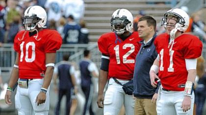 Matt McGloin, right, with quarterbacks coach Jay Paterno.