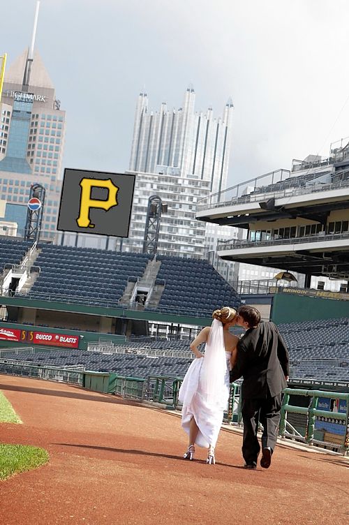 Summer and Tom Keaton of Robinson celebrate their wedding at PNC Park