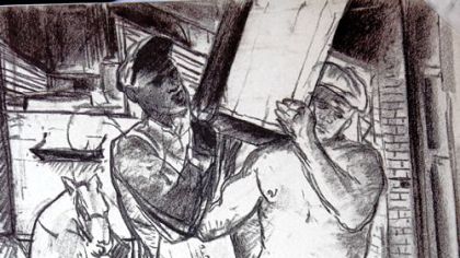 A drawing showing the artists draftsmanship skills, also found in the family home.