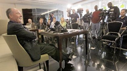 Big Ten commissioner Jim Delany, left, held court with the media last week during the league meetings in Chicago. Delany said little, but everyone in college sports is hanging on his every word because of the power that he holds to affect so many futures.