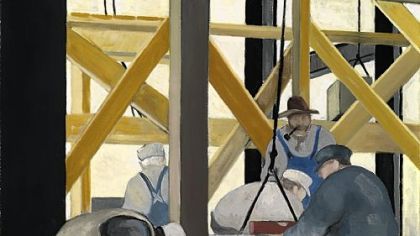 Harry W. Scheuch's "Workers on the Cathedral of Learning," 1934, will be on display at the Frick.