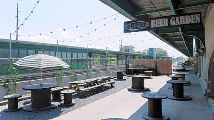 The beer garden at The Brewerie at Union Station in Erie.