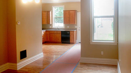 The first floor was opened up to allows for a large new kitchen.