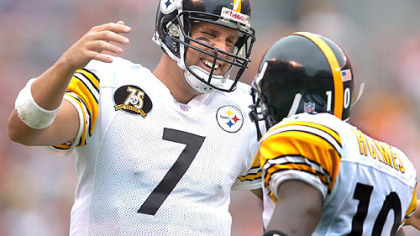 Steelers quarterback Ben Roethlisberger and former wide receiver Santonio Holmes.